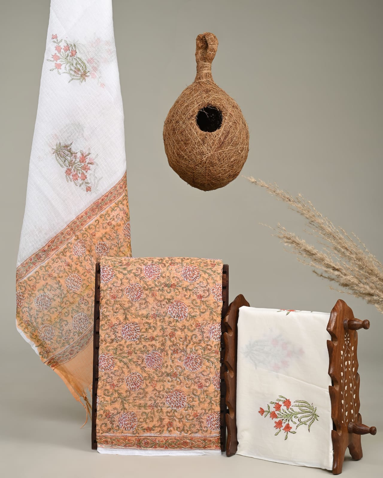 Wholesale Kota Doria Peach Jaal Dress Material – Lightweight handblock printed fabric for designers, boutiques & bulk orders